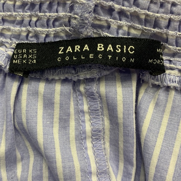 Zara Basics Striped Blue and White Off Shoulder Ruffled Crop Top Size XS - Picture 8 of 10